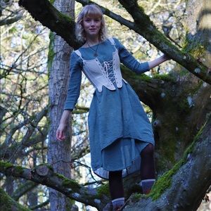 Green medieval style linen sack dress